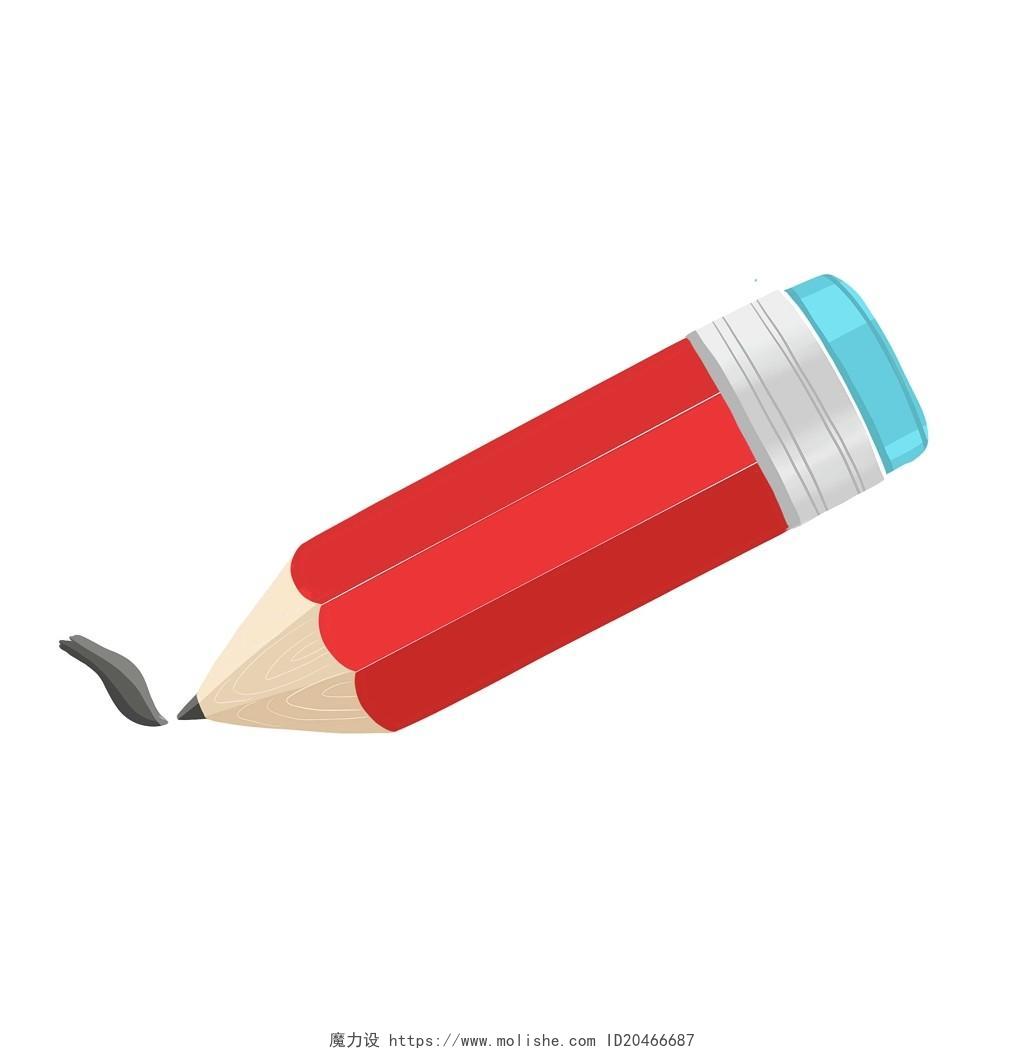 卡通手绘插画风红色铅笔免扣小元素开学季铅笔